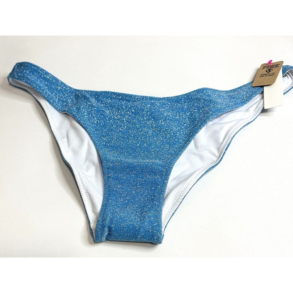 Victoria's Secret PINK Bikini Bottom Women's M Shimmer Brazilian Lurex Blue
